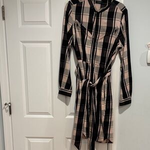 Scotch & Soda Black and Cream Plaid Midi Dress